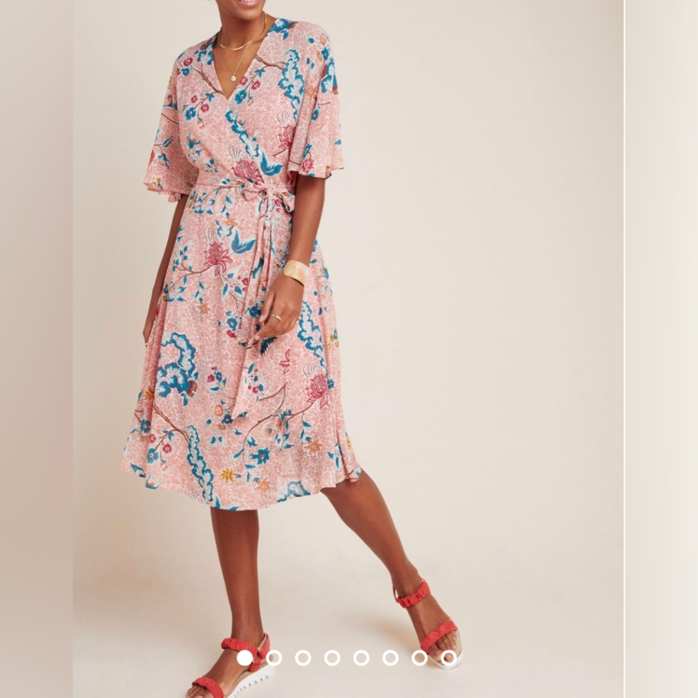 Anthropologie Maeve Adelaide Sheer Floral Wrap Dress - Picture 16 of 16